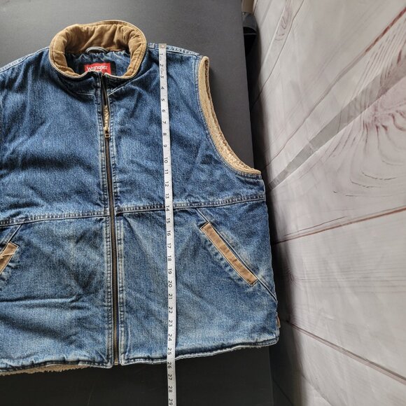 Vintage Wrangler Hero Men XL Blue Denim Sherpa Lined Vest Corduroy Collar, Zip - Picture 7 of 7